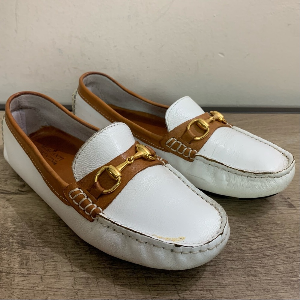 Womens MERCANTI FIORENTINI White Brown Leather Slip On DRIVING Loafers MOCCASINS